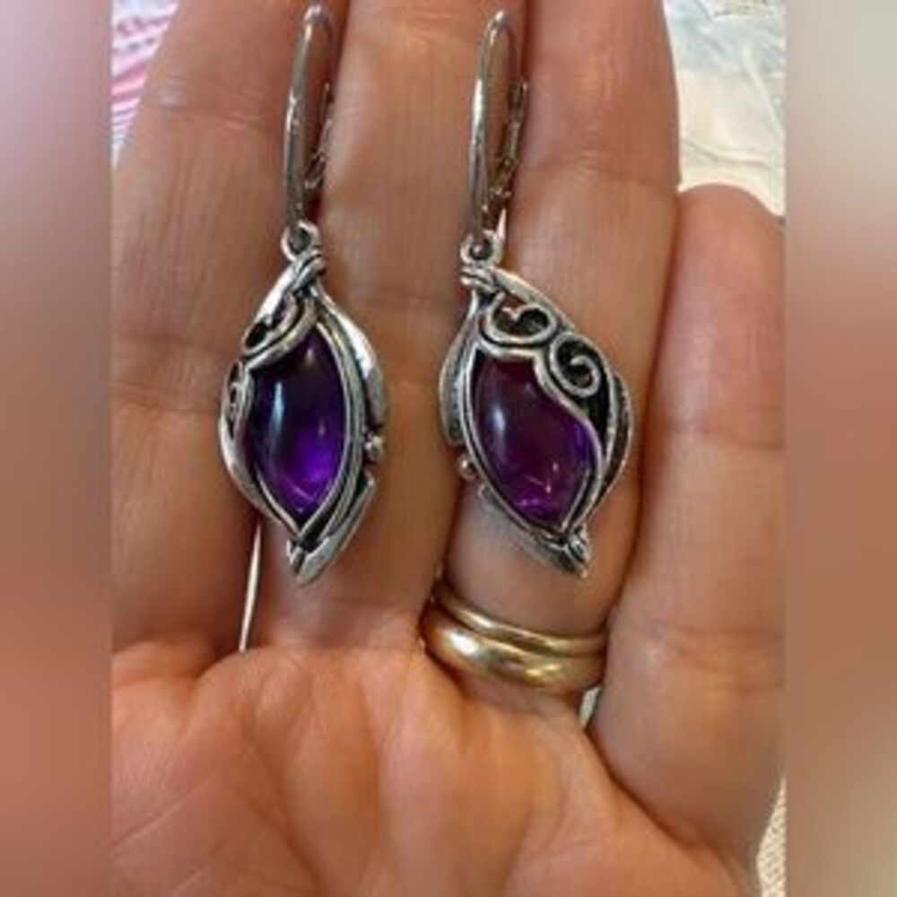 Retro Silver and Purple Earrings dangle